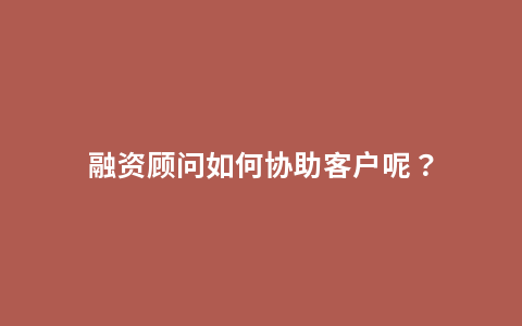 融资顾问如何协助客户呢？