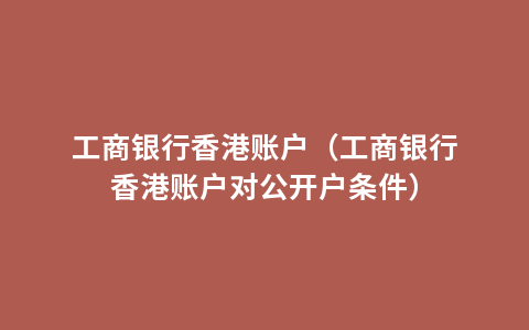 工商银行香港账户（工商银行香港账户对公开户条件）