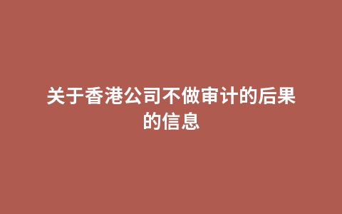 关于香港公司不做审计的后果的信息