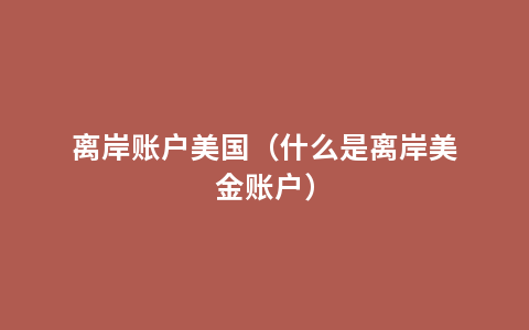 离岸账户美国（什么是离岸美金账户）