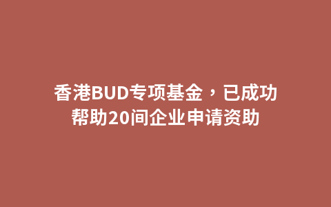 香港BUD专项基金，已成功帮助20间企业申请资助