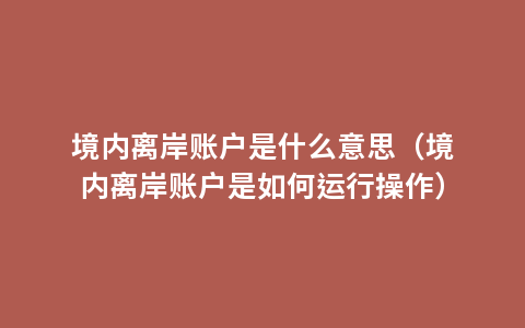 境内离岸账户是什么意思（境内离岸账户是如何运行操作）