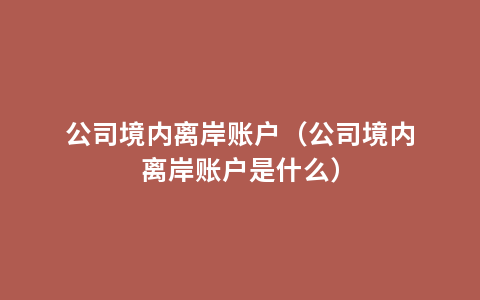 公司境内离岸账户（公司境内离岸账户是什么）