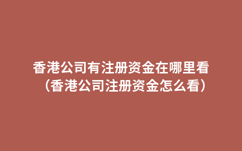 香港公司有注册资金在哪里看（香港公司注册资金怎么看）