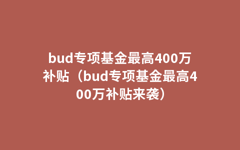 bud专项基金最高400万补贴（bud专项基金最高400万补贴来袭）