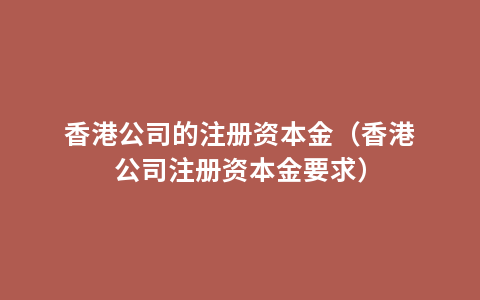 香港公司的注册资本金（香港公司注册资本金要求）