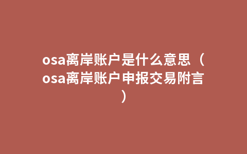 osa离岸账户是什么意思（osa离岸账户申报交易附言）