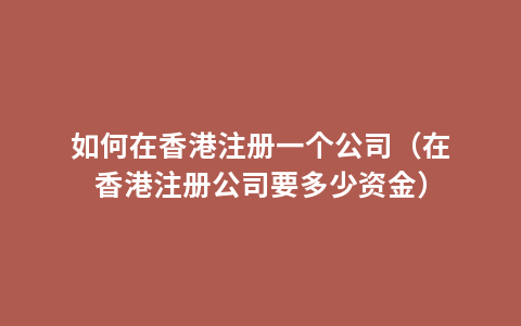 如何在香港注册一个公司（在香港注册公司要多少资金）