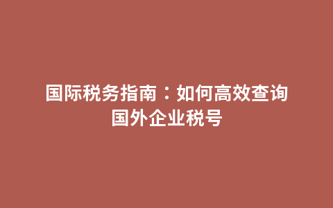 国际税务指南：如何高效查询国外企业税号
