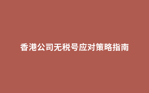 香港公司无税号应对策略指南
