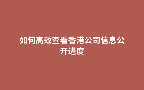 如何高效查看香港公司信息公开进度