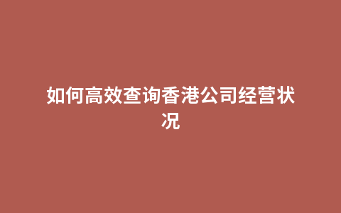 如何高效查询香港公司经营状况