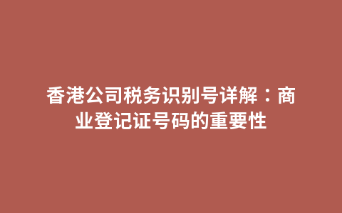 香港公司税务识别号详解：商业登记证号码的重要性