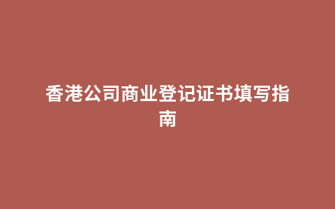 香港公司商业登记证书填写指南
